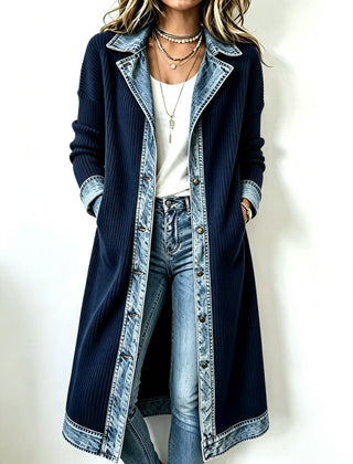 Riley long-line knit cardigan with denim trim