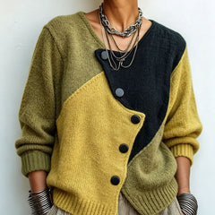 Asymmetric colour-block knit sweater