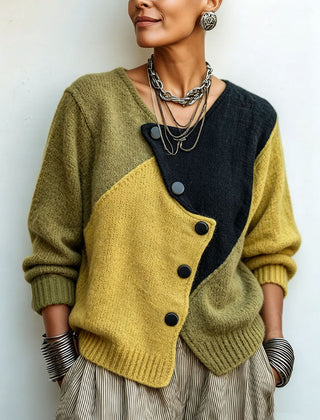 Asymmetric colour-block knit sweater