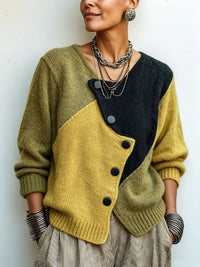 Asymmetric Colour-Block Knit Sweater