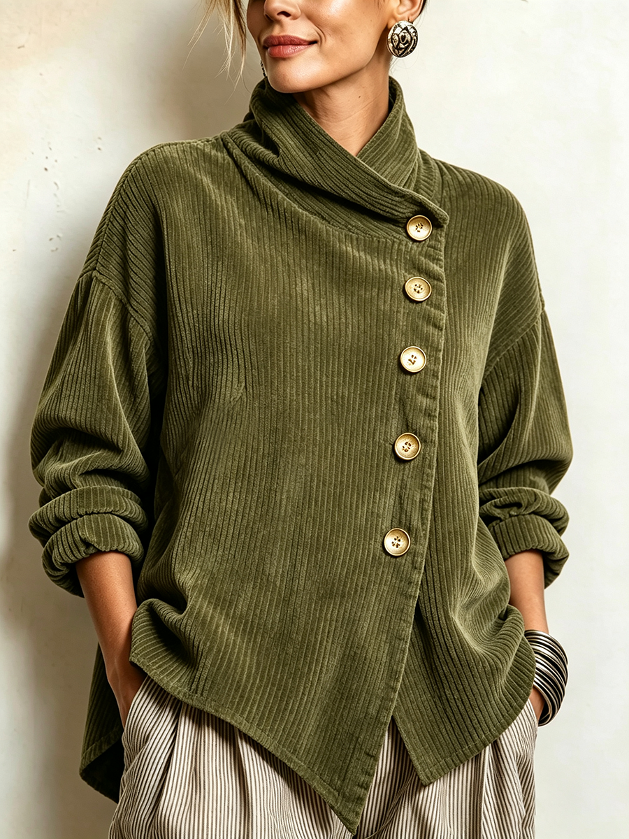 Edith corduroy funnel-neck sweater in olive green