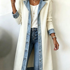 Riley long-line knit cardigan with denim trim