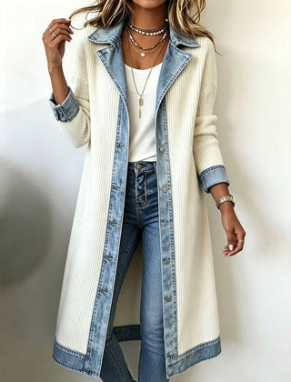 Riley long-line knit cardigan with denim trim