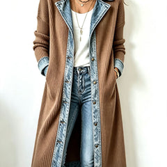Riley long-line knit cardigan with denim trim