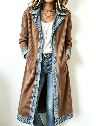 Riley long-line knit cardigan with denim trim