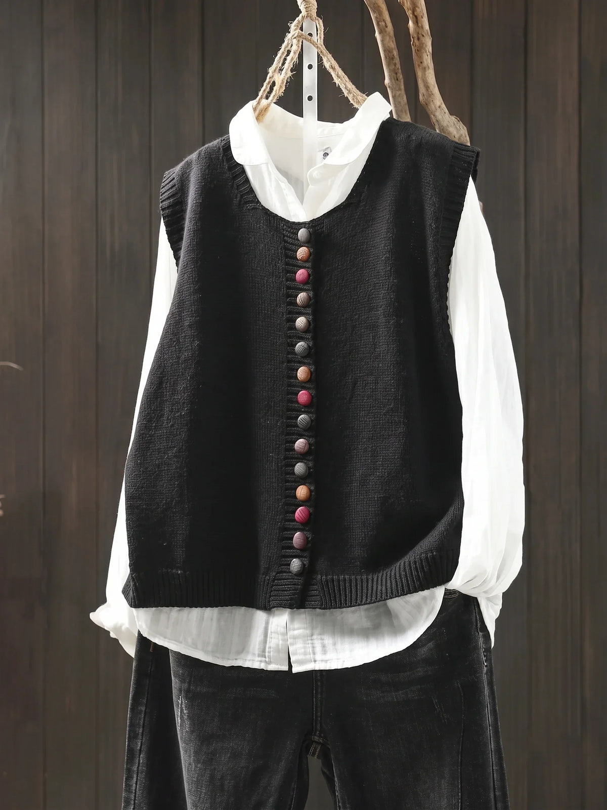 Dorothy knit waistcoat with colourful buttons