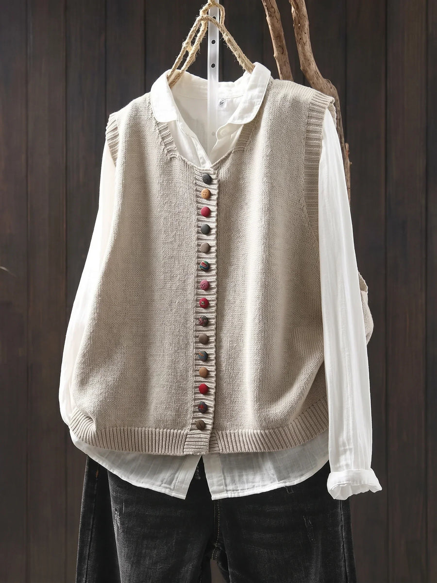Dorothy knit waistcoat with colourful buttons