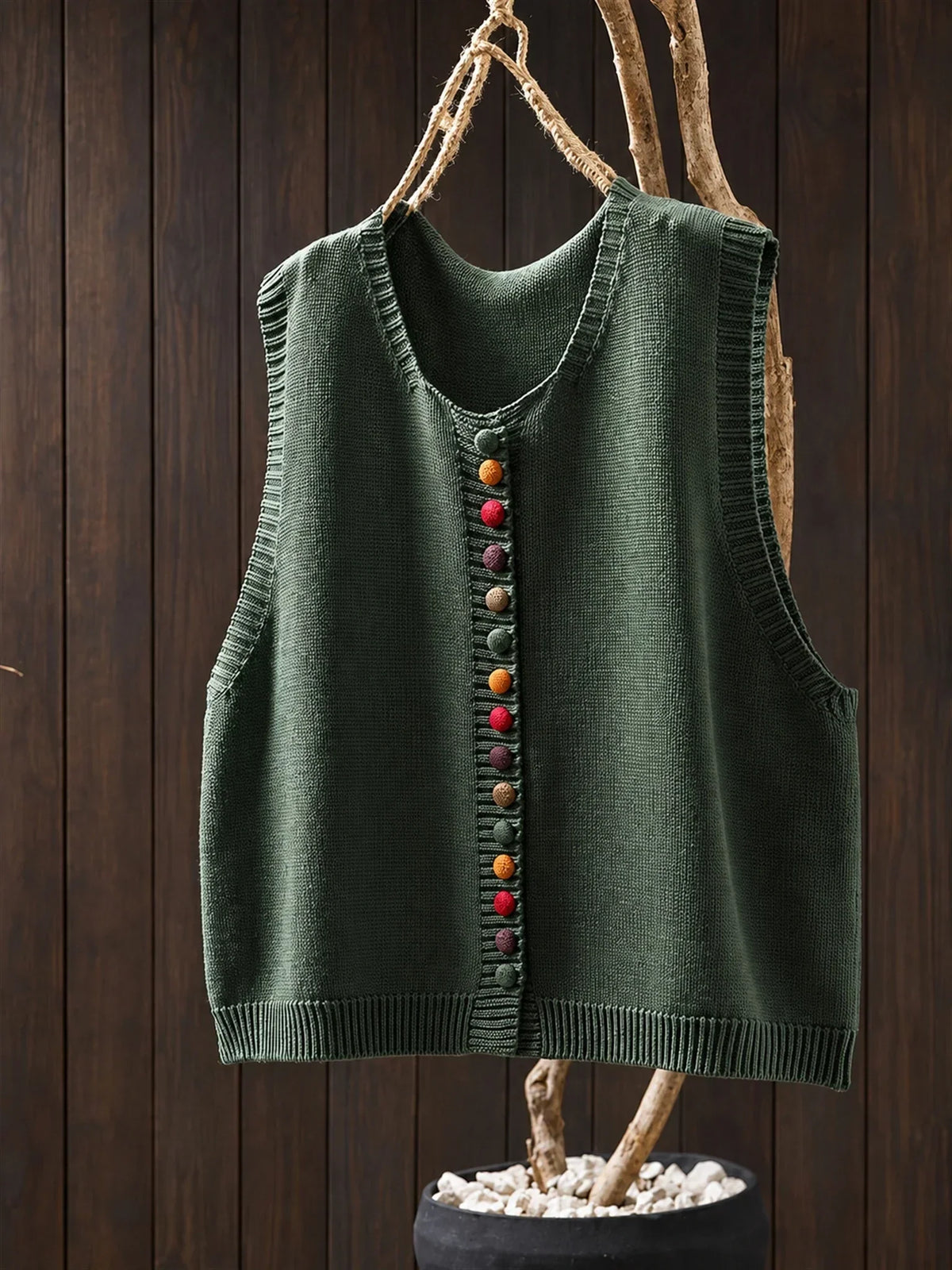 Dorothy knit waistcoat with colourful buttons