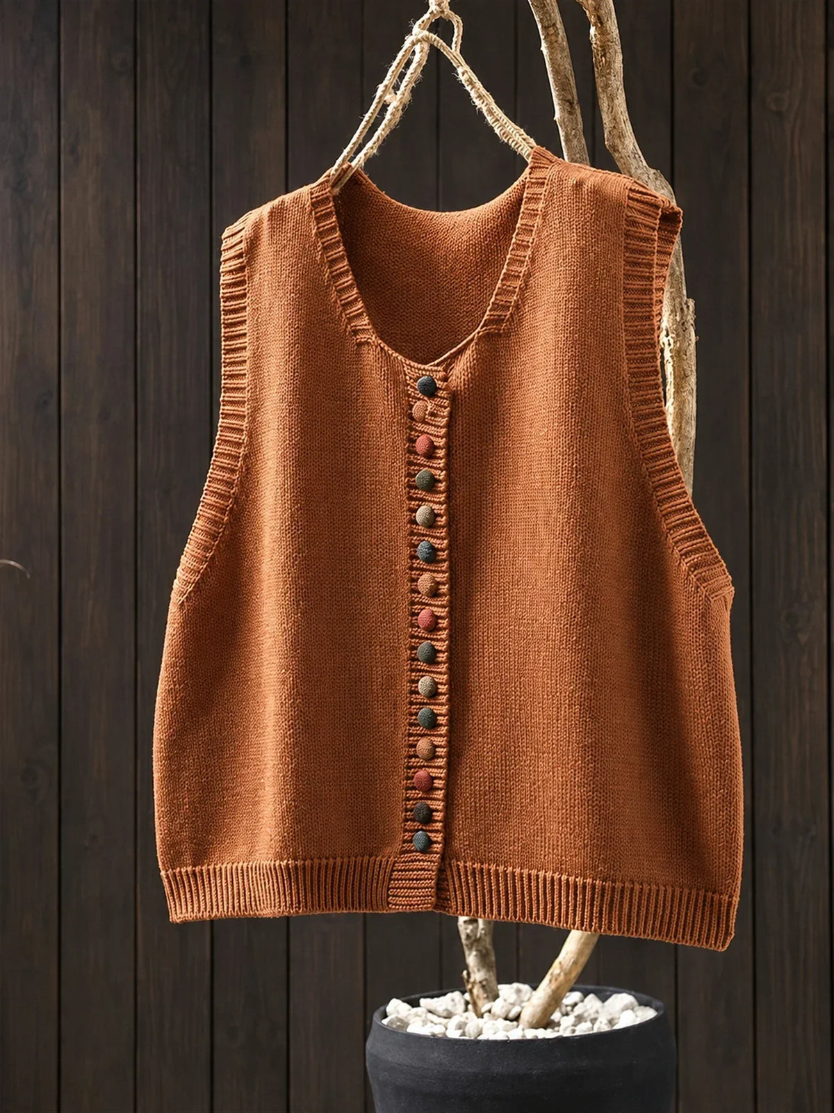 Dorothy knit waistcoat with colourful buttons