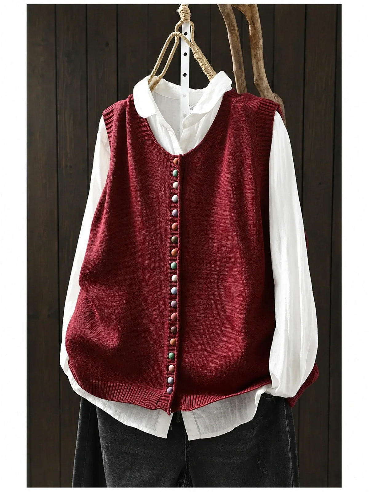 Dorothy knit waistcoat with colourful buttons