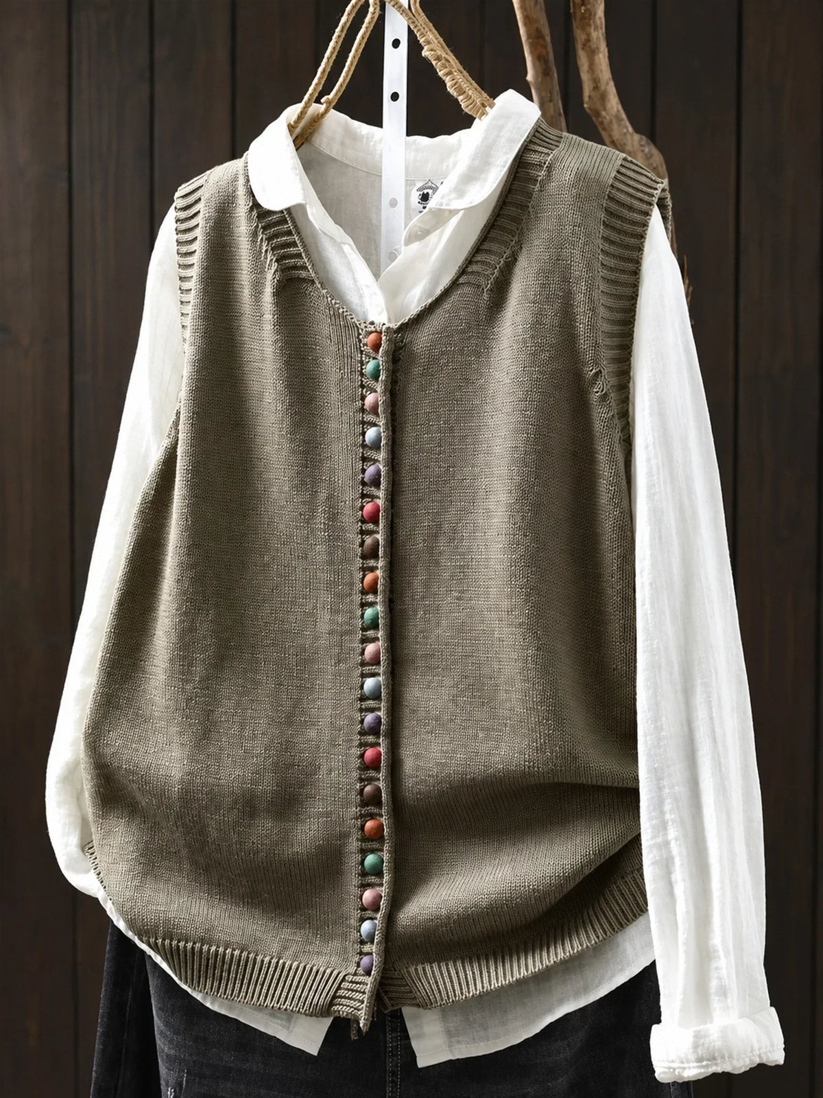 Dorothy knit waistcoat with colourful buttons